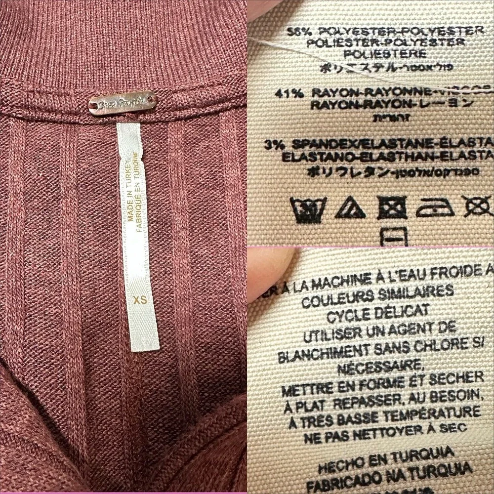 Free People Heart Strings Brown‎ Polo Ribbed Knit Shirt Top XS Old Money Preppy